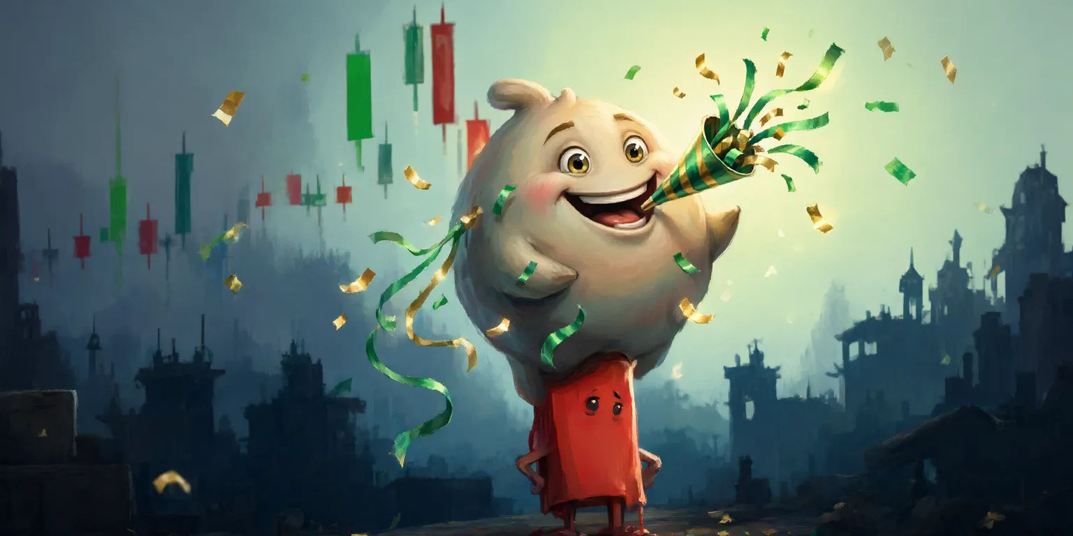 Fetti blasting green and gold confetti over a sagging red candlestick
